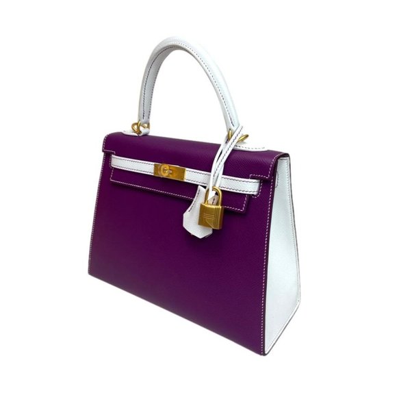 NIB HERMES HSS Kelly 25 Epsom SO "Anemone" & White "Blanc" Brushed Gold HW - Picture 3 of 12